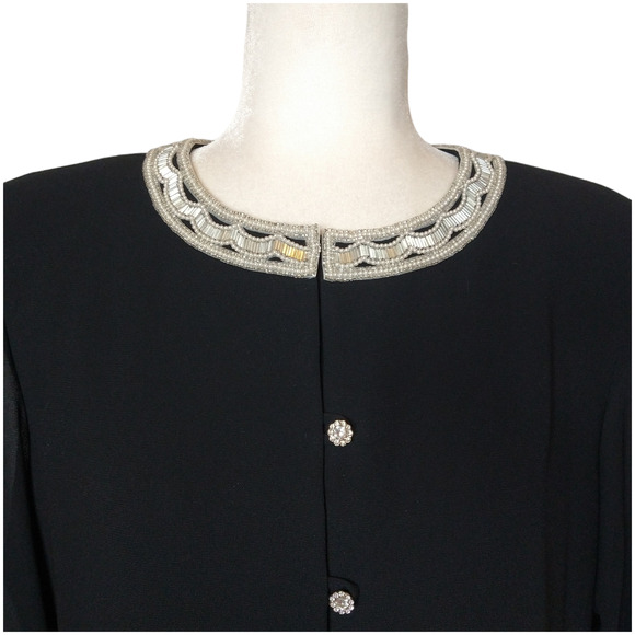 VTG Julian Wilder 2 Pc Black Skirt Suit Women's 10 Beaded Collar Crystal Button - Picture 3 of 13